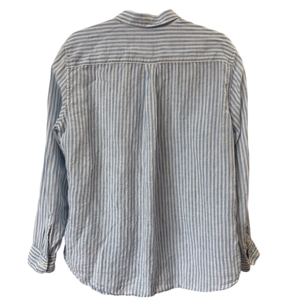 UNIQLO Blue and White 100% Linen Striped Button Down Shirt Size L - Picture 3 of 8